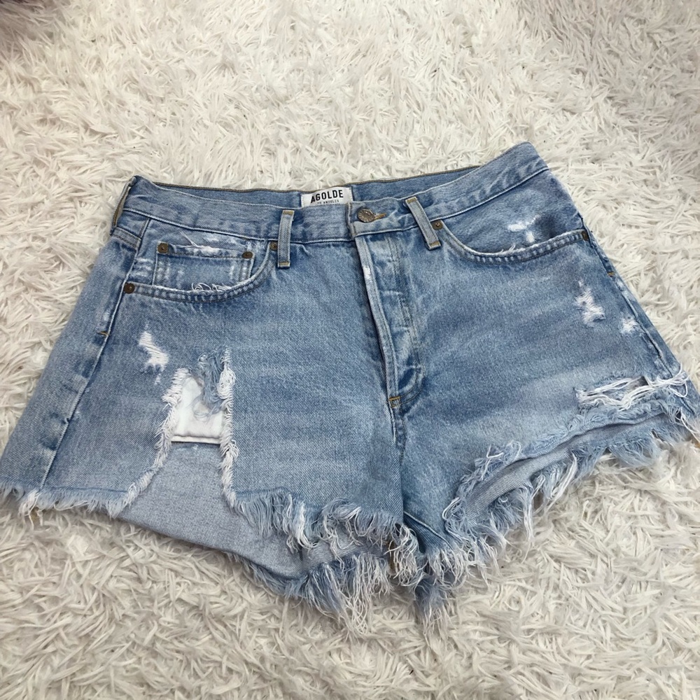 Agolde Parker Button Fly Cutoff Distressed Denim Shorts Light Wash Size 29